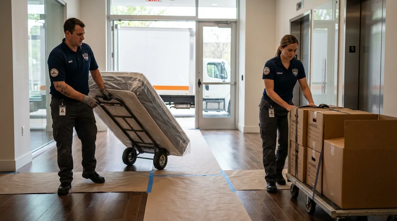 Professional apartment movers loading elevator in Butte, MT